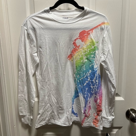 NEW Polo Ralph Lauren Ombré Big Pony Print Long Sleeve T-Shirt Women's Sz XS - Picture 1 of 7